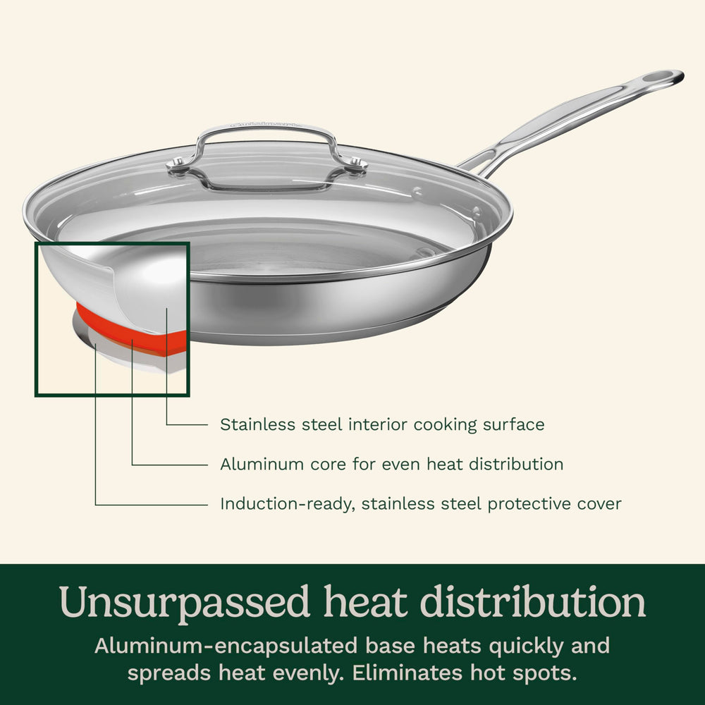 Cuisinart tempered glass cover close-up showing handle and steam vent, easy monitoring