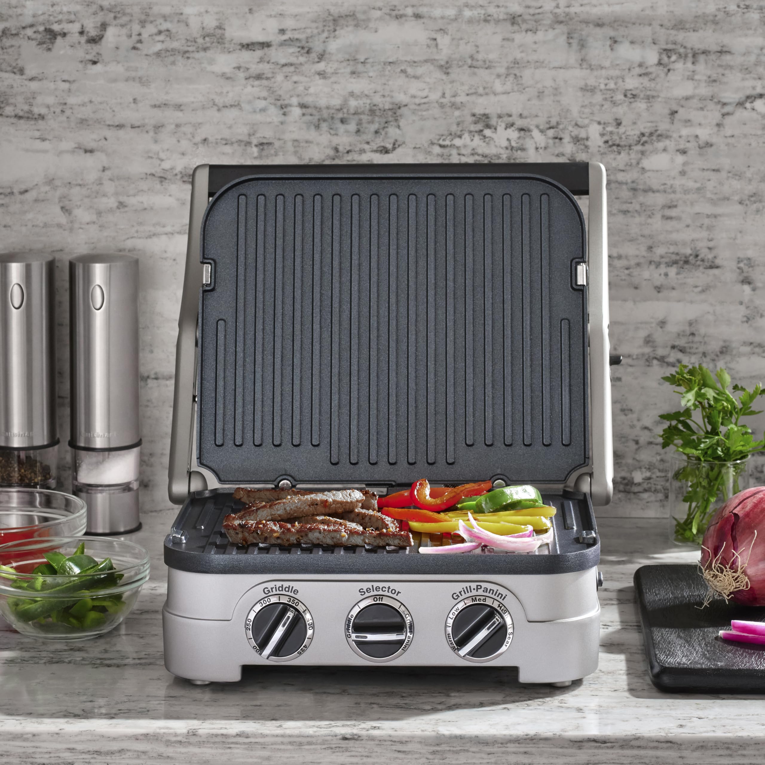 Cuisinart Griddler open displaying reversible nonstick plates for versatile cooking