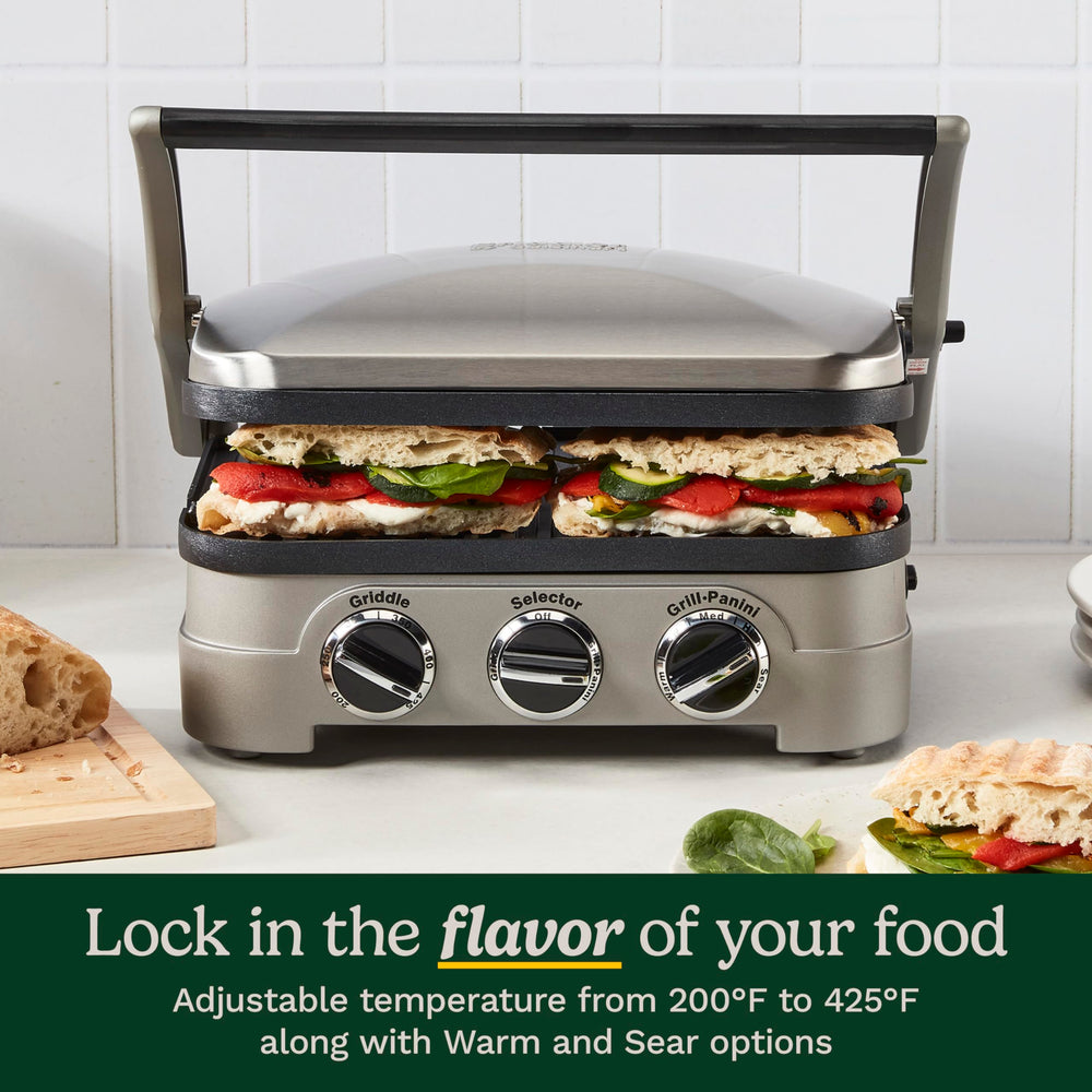 Cuisinart Griddler pressing a panini producing crisp crust and melted filling