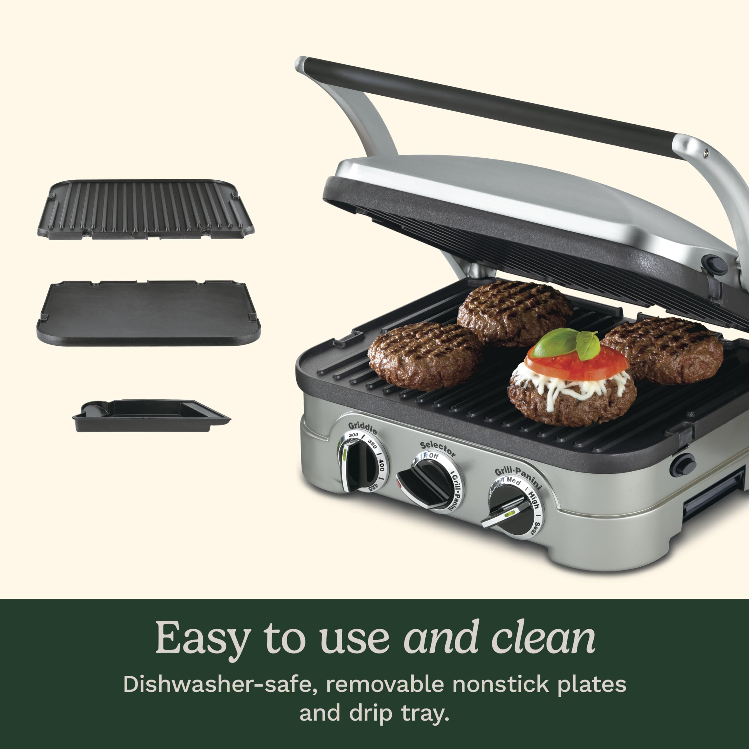 Cuisinart Griddler with removed plates and drip tray for simple dishwasher cleaning