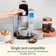 Cuisinart HomeBarista reusable filter cup close-up, allowing grounds use and reduced waste