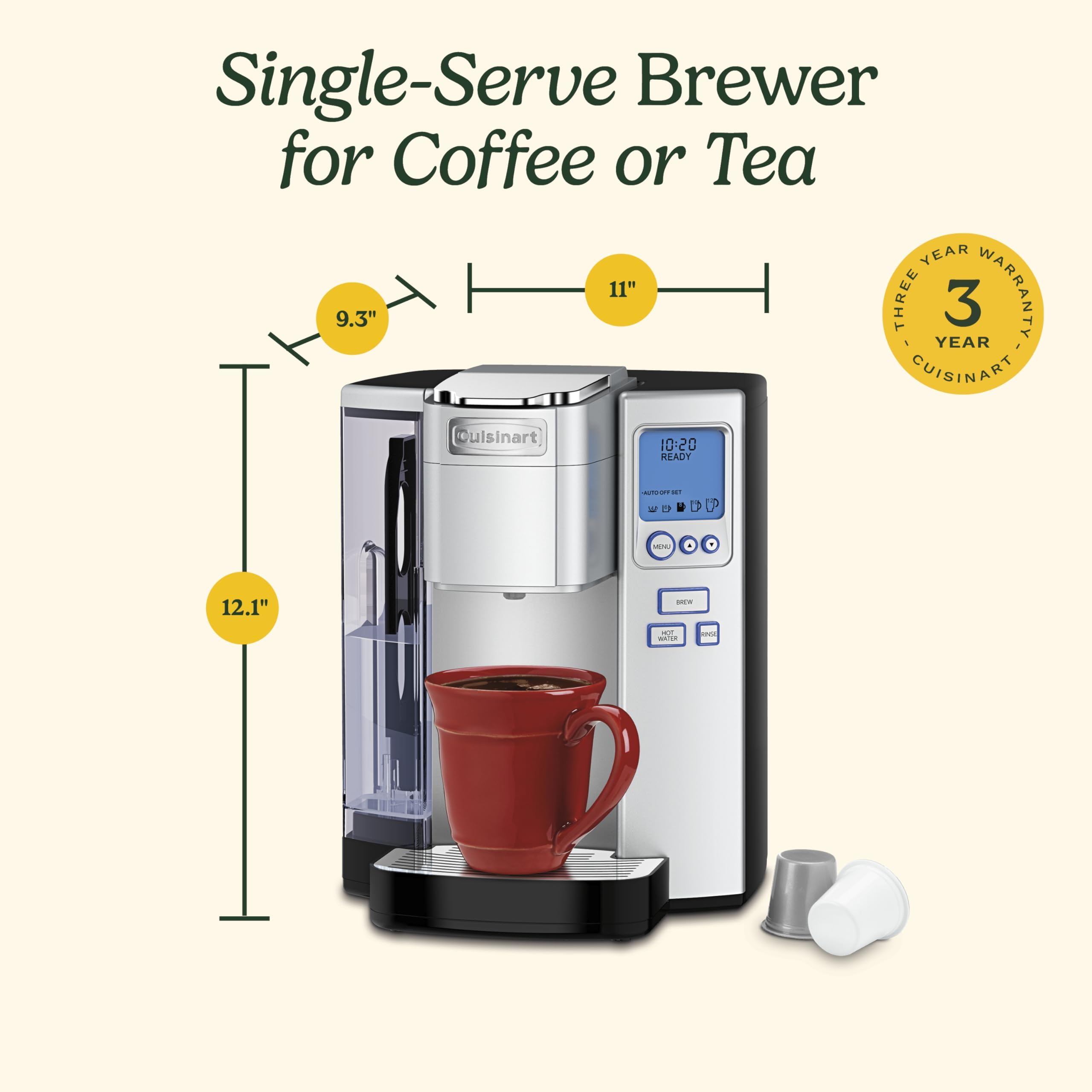 Cuisinart dispensing hot water into cup for tea, quick hot drinks and cooking convenience