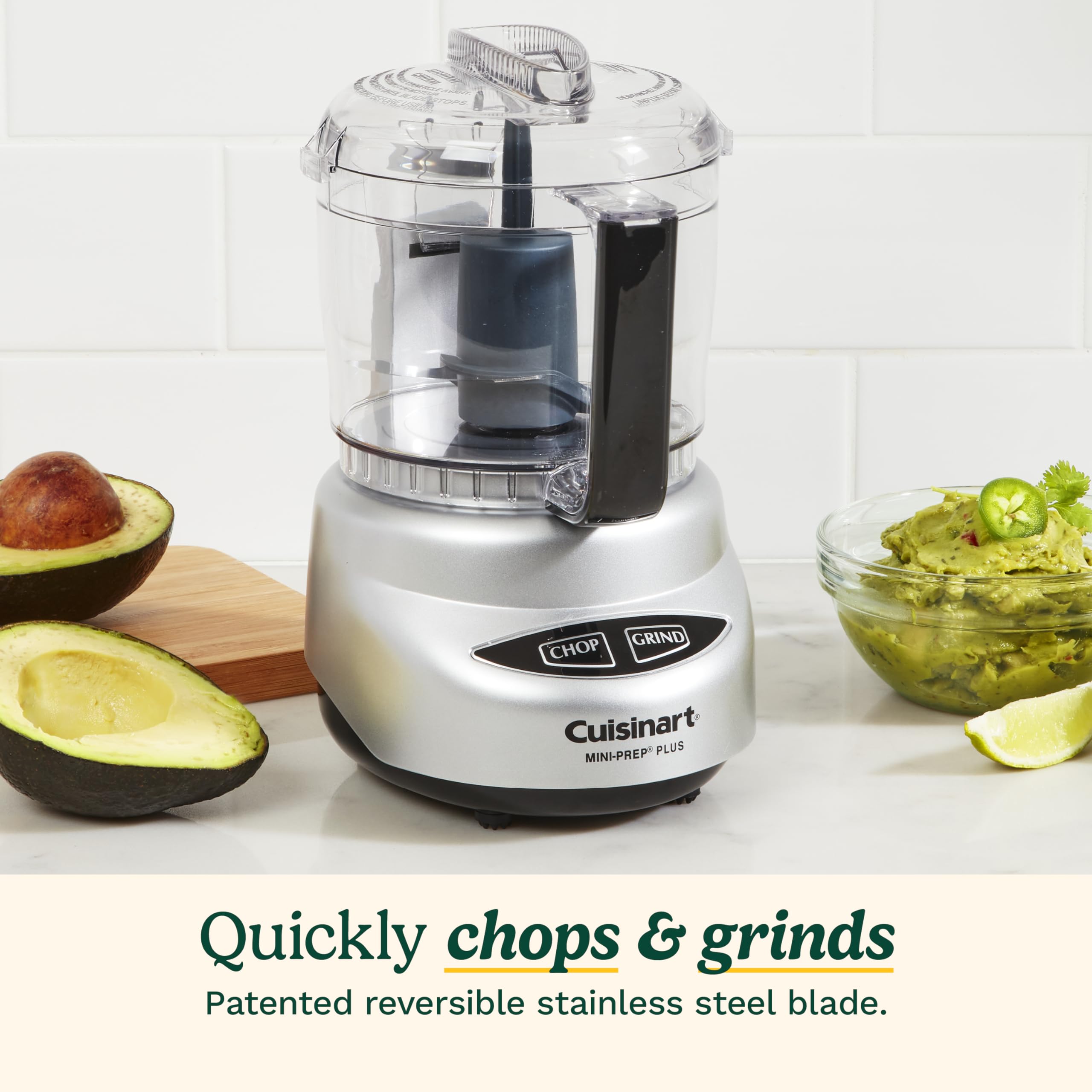 Cuisinart in use chopping fresh herbs to speed meal prep and save time