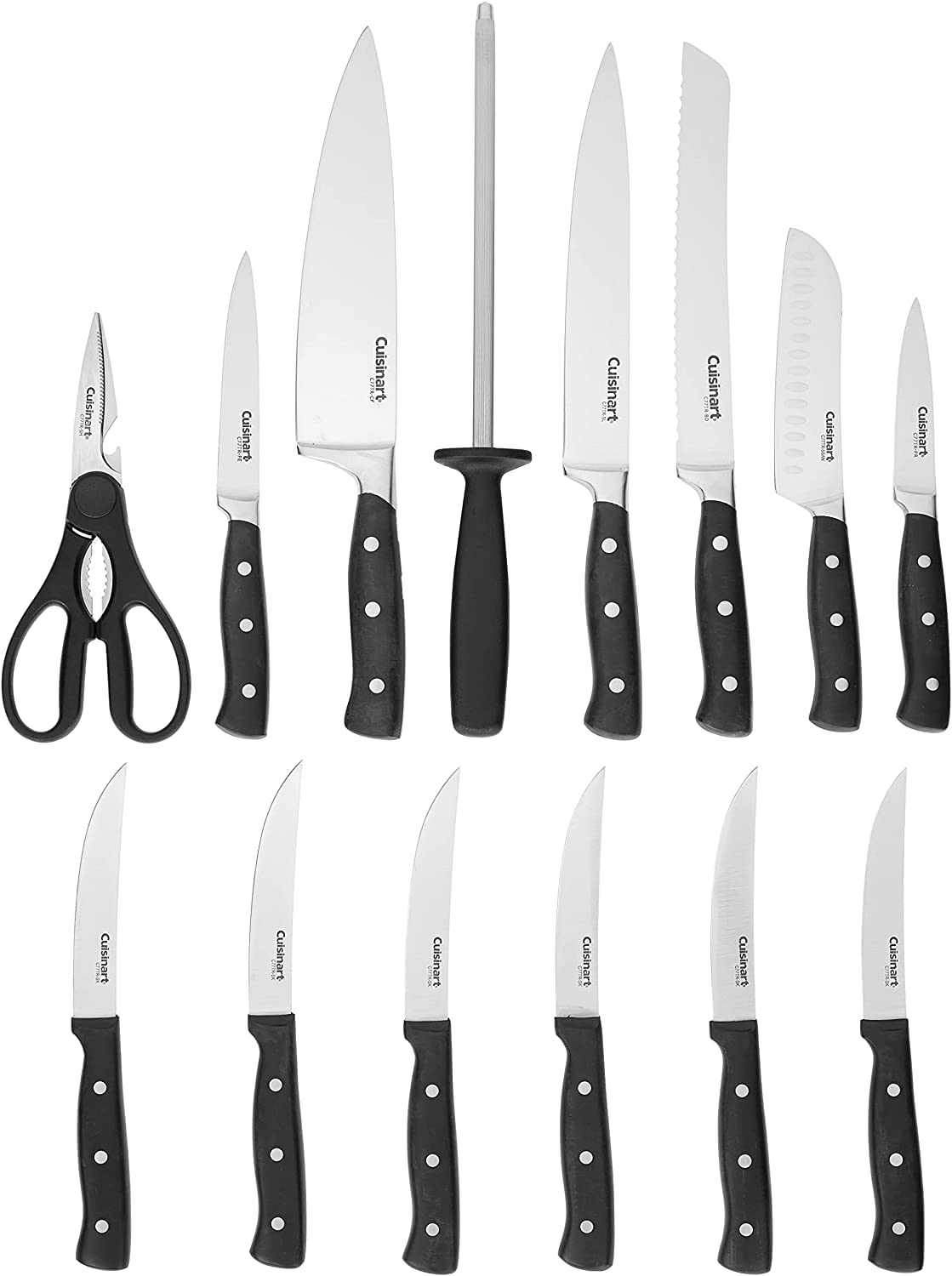 Cuisinart chef knife cutting vegetables in a kitchen demonstrating control and balance