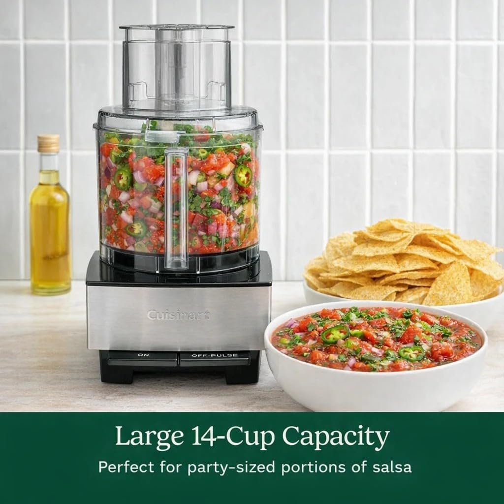 Cuisinart processor in action prepping salad, speeds kitchen prep