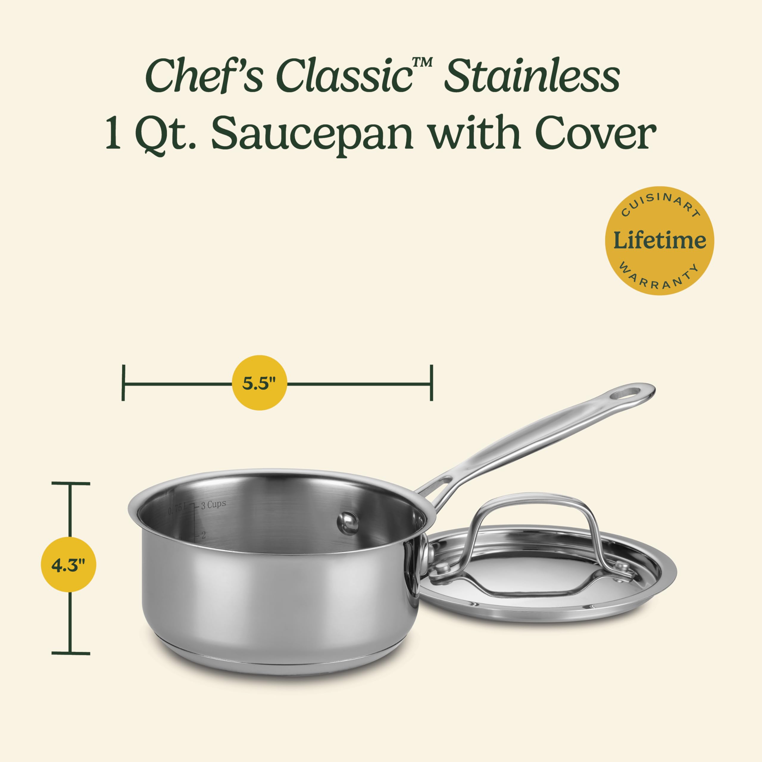 Cuisinart saucepan in kitchen with liquid simmering, compact size for precise cooking