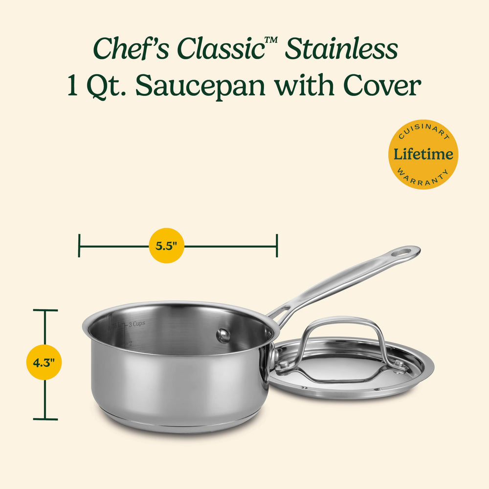 Cuisinart saucepan in kitchen with liquid simmering, compact size for precise cooking