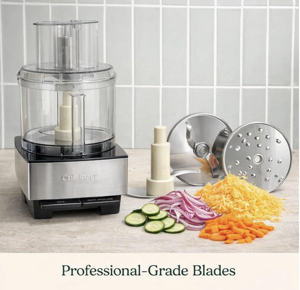 Cuisinart size comparison with fruits, shows 14-cup capacity clearly