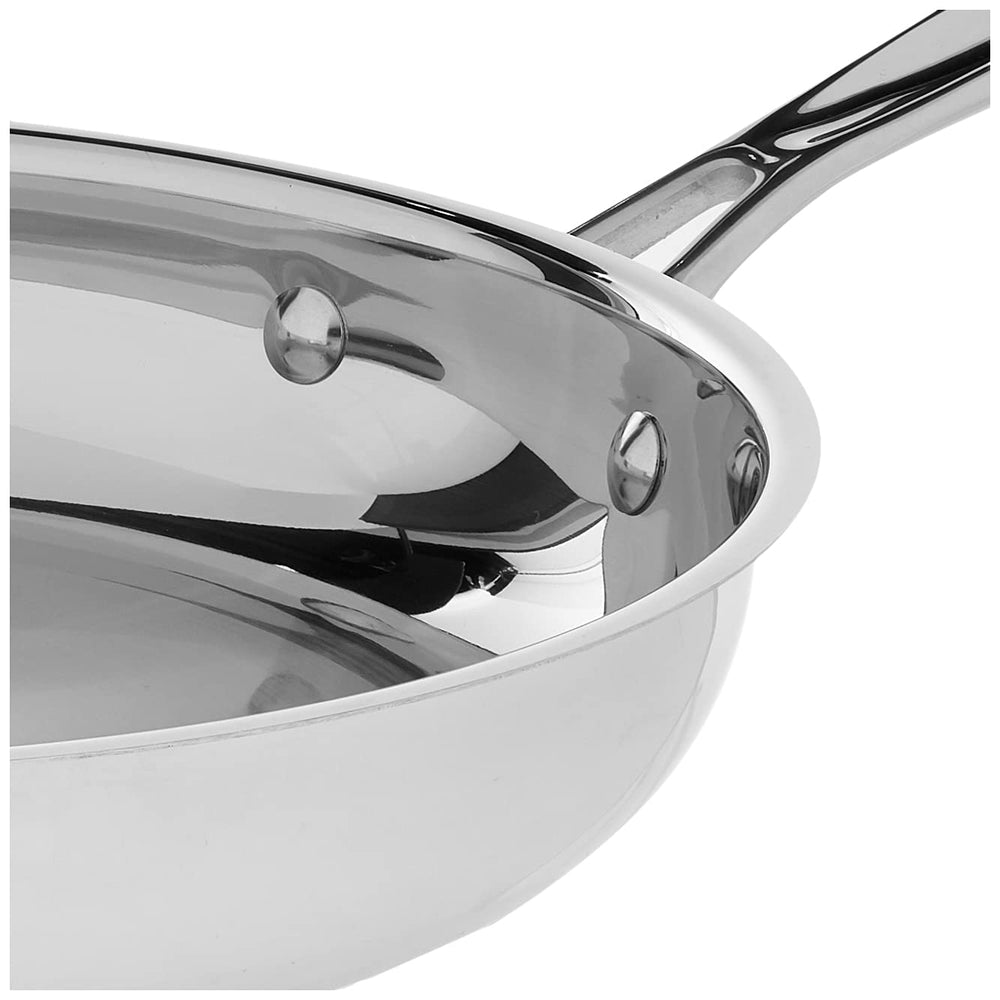 Cuisinart skillet inside oven with temperature markings showing oven-safe up to 550°F for finishing dishes