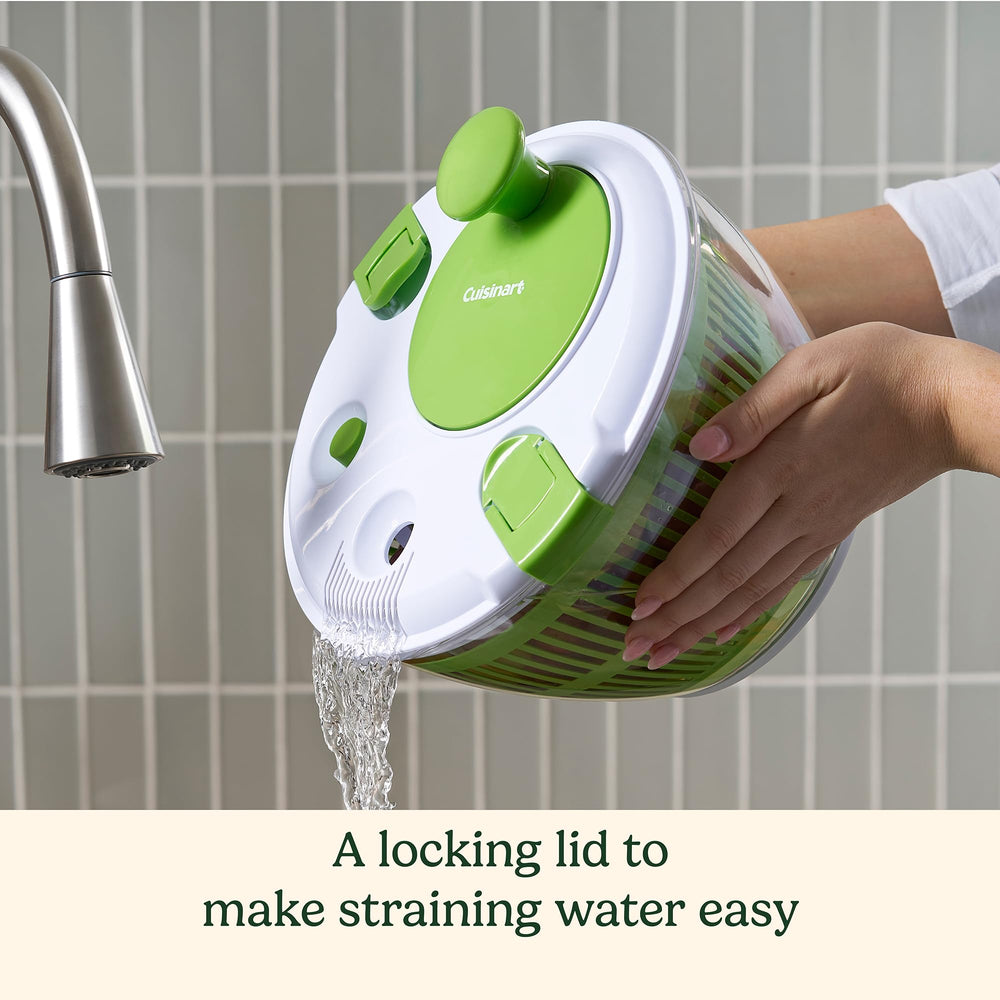 Cuisinart spinner in use rinsing greens, saving time and reducing drips
