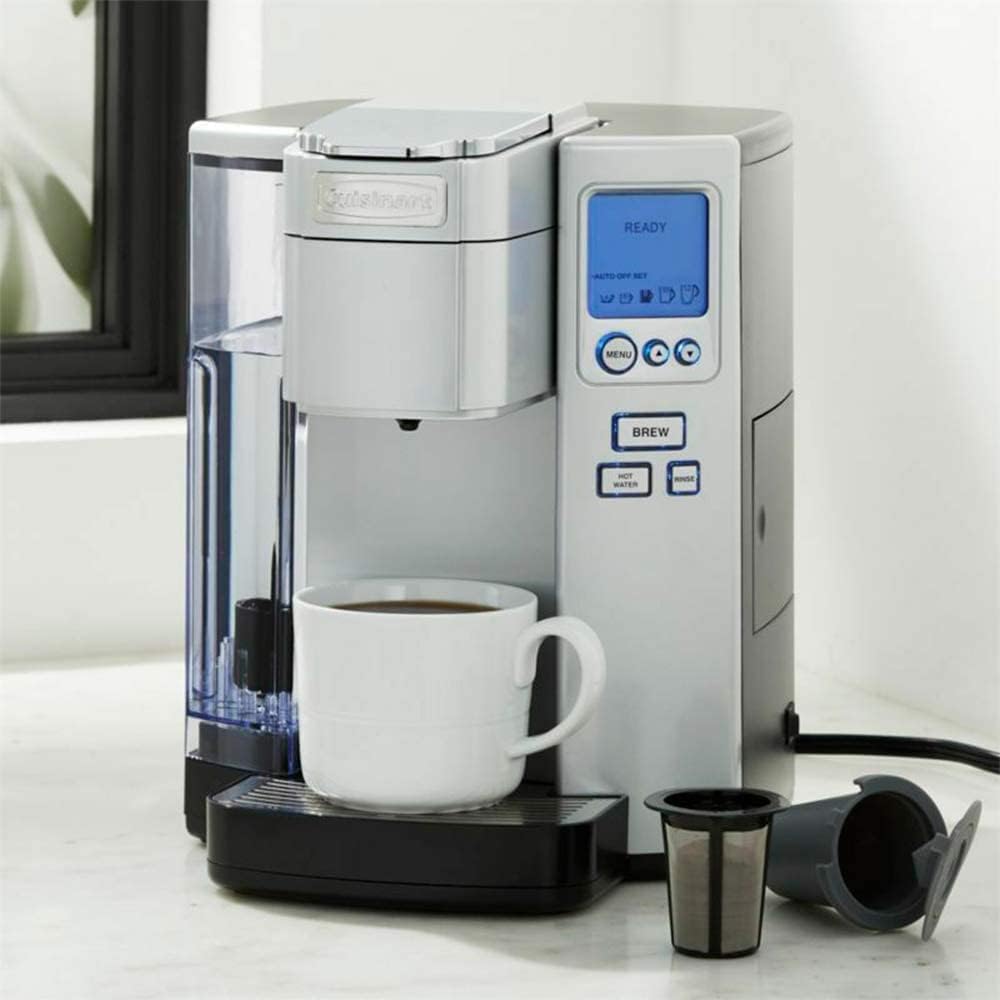 Cuisinart stainless steel coffee maker on kitchen counter, stylish durable finish enhances decor