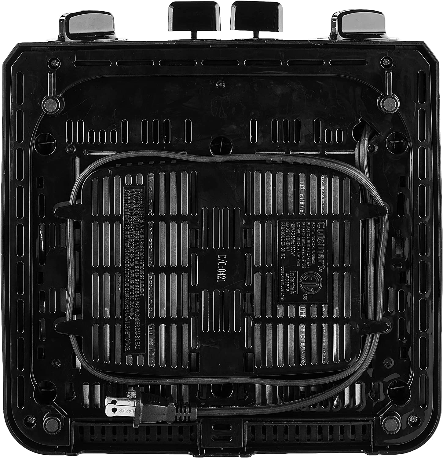 Cuisinart side profile showing cord wrap stored under unit for tidy counters