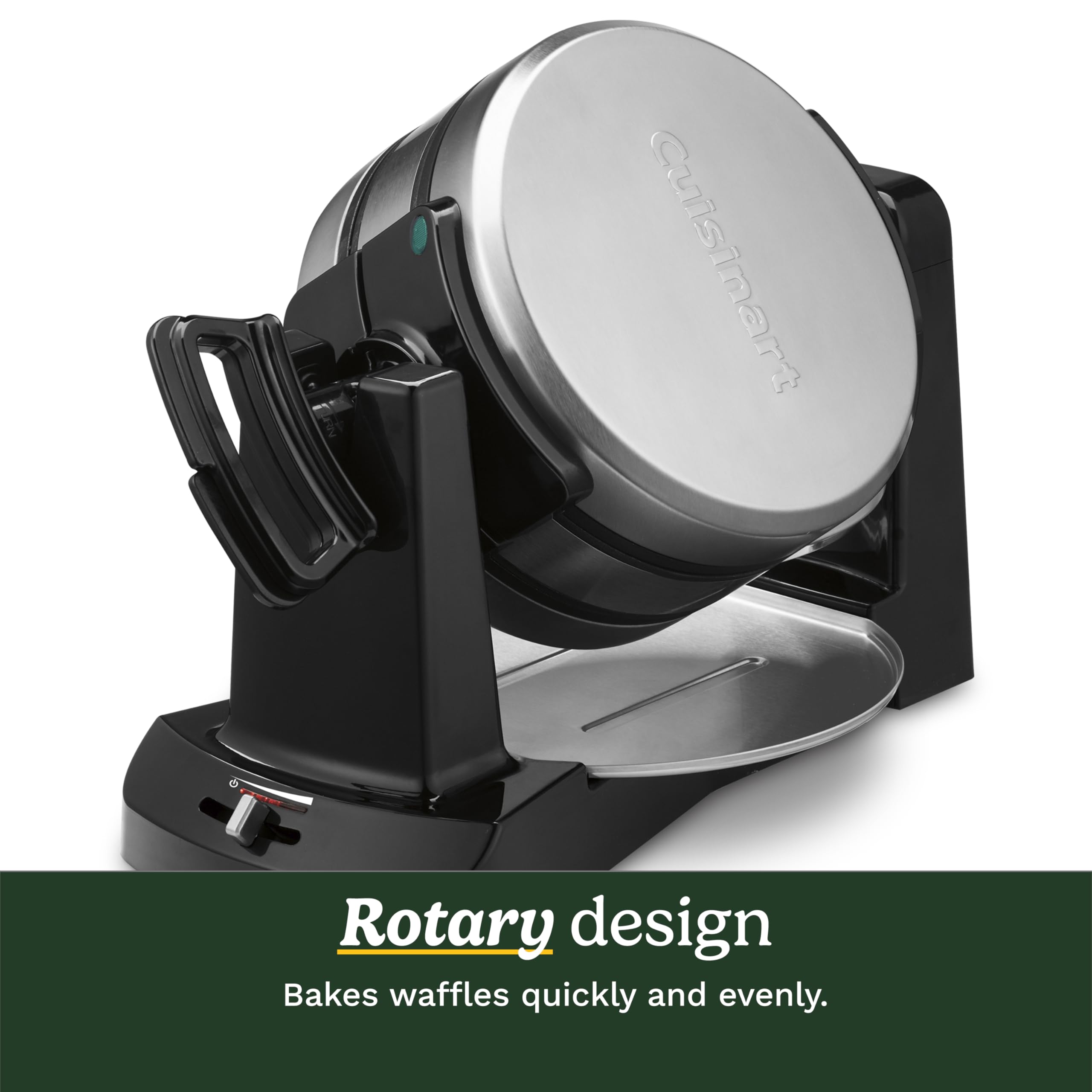 Cuisinart two thick Belgian waffles plated showcasing deep pockets for toppings