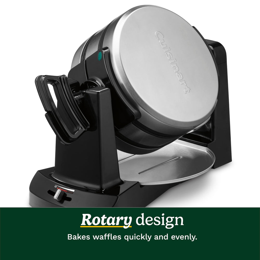 Cuisinart two thick Belgian waffles plated showcasing deep pockets for toppings
