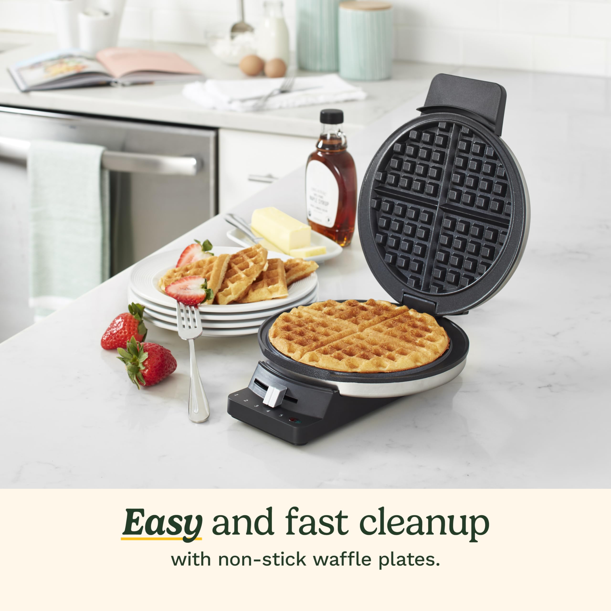 Cuisinart close-up of waffle plate deep 1 inch pockets for generous toppings