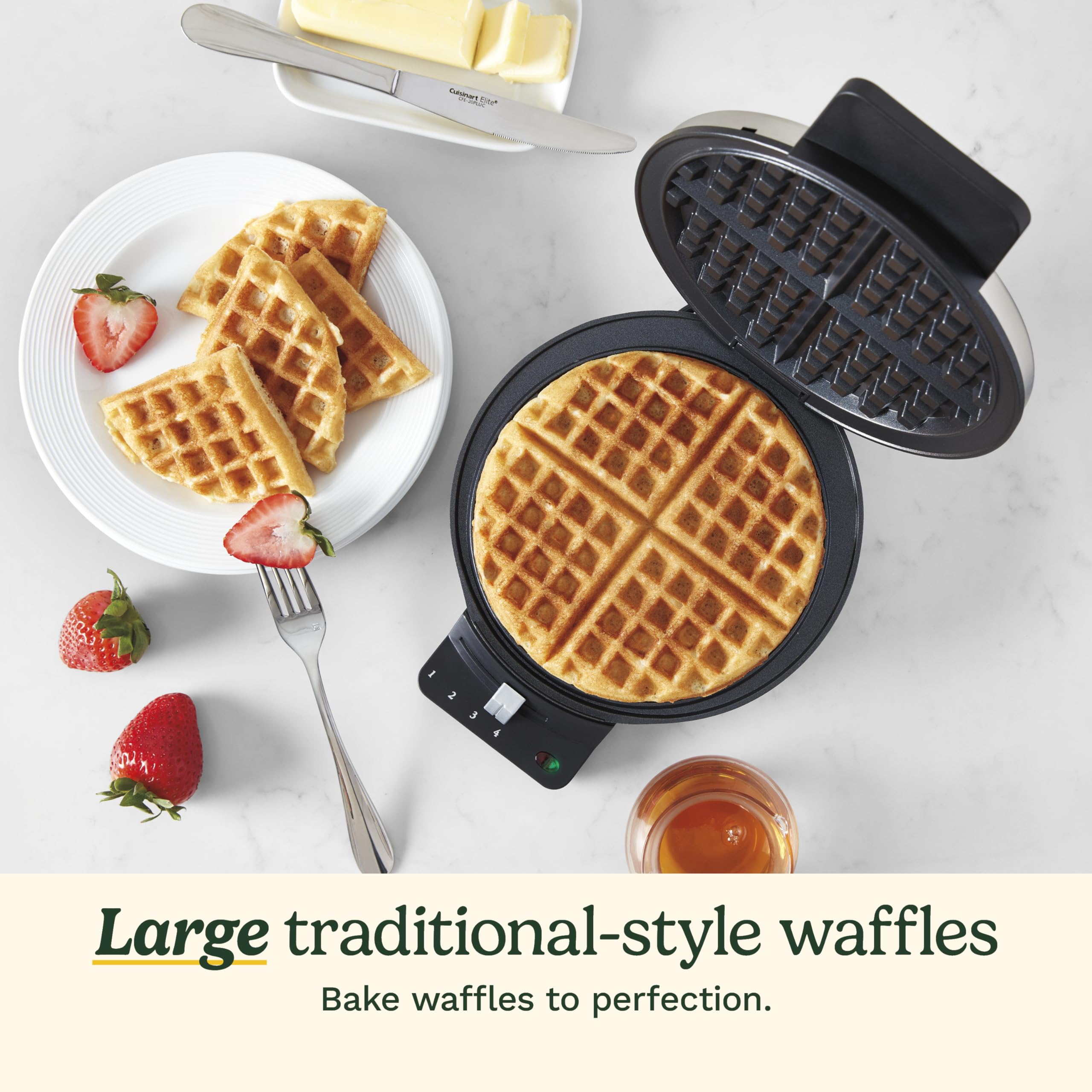 Cuisinart waffle close-up showing deep pockets for holding toppings