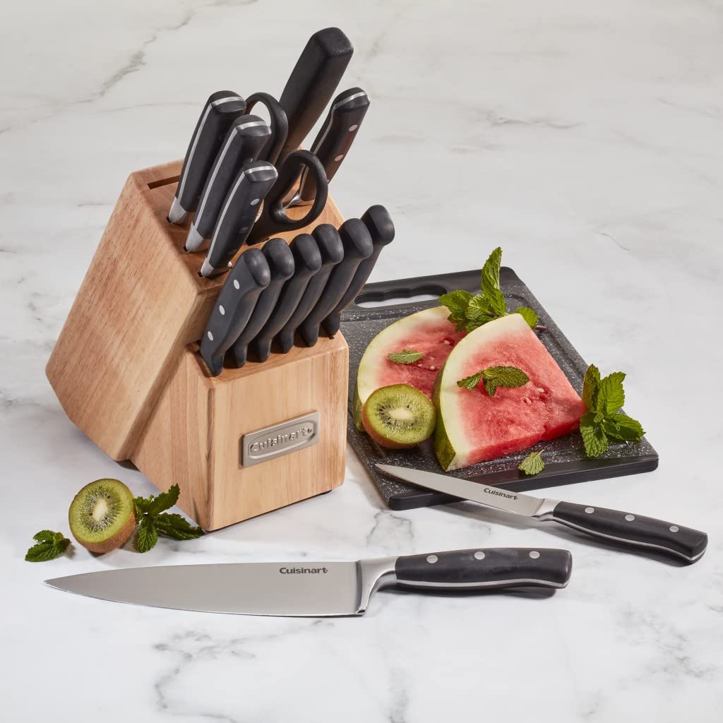 Cuisinart wooden storage block next to a ruler showing scale and space-saving organization