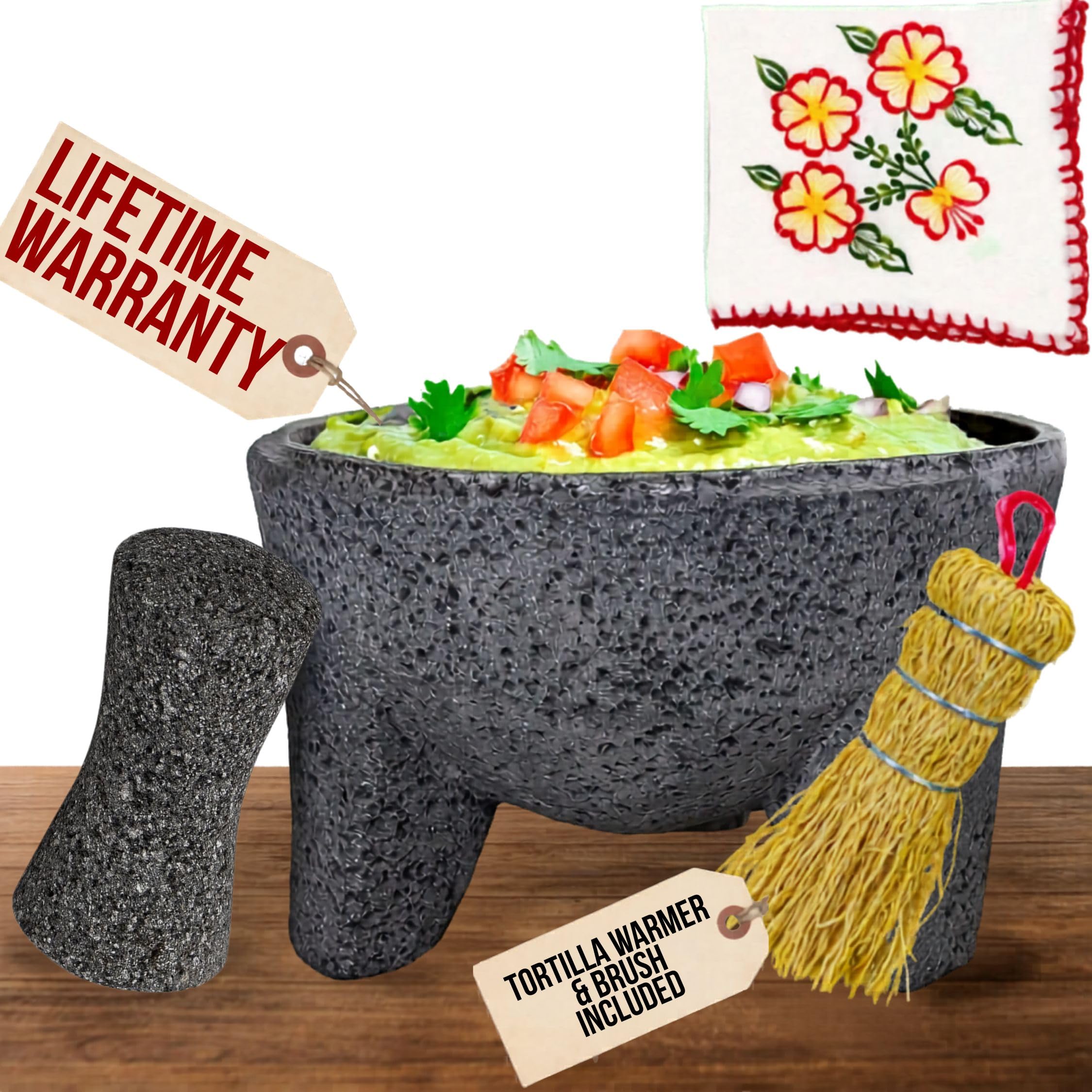 Cuitáxi molcajete front view showing sturdy lava-rock and authentic grinding benefit