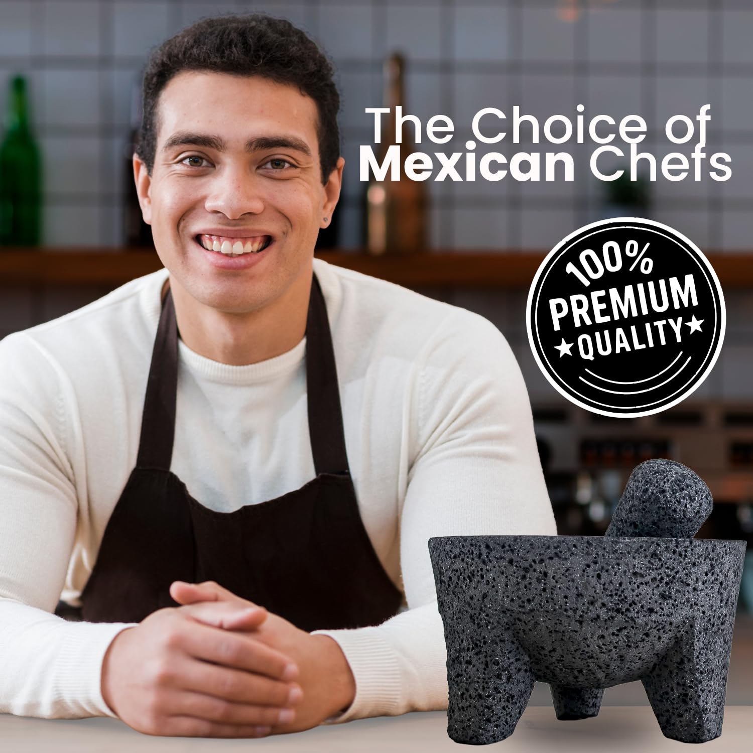 Cuitáxi molcajete in kitchen lifestyle demonstrating rustic presentation benefit