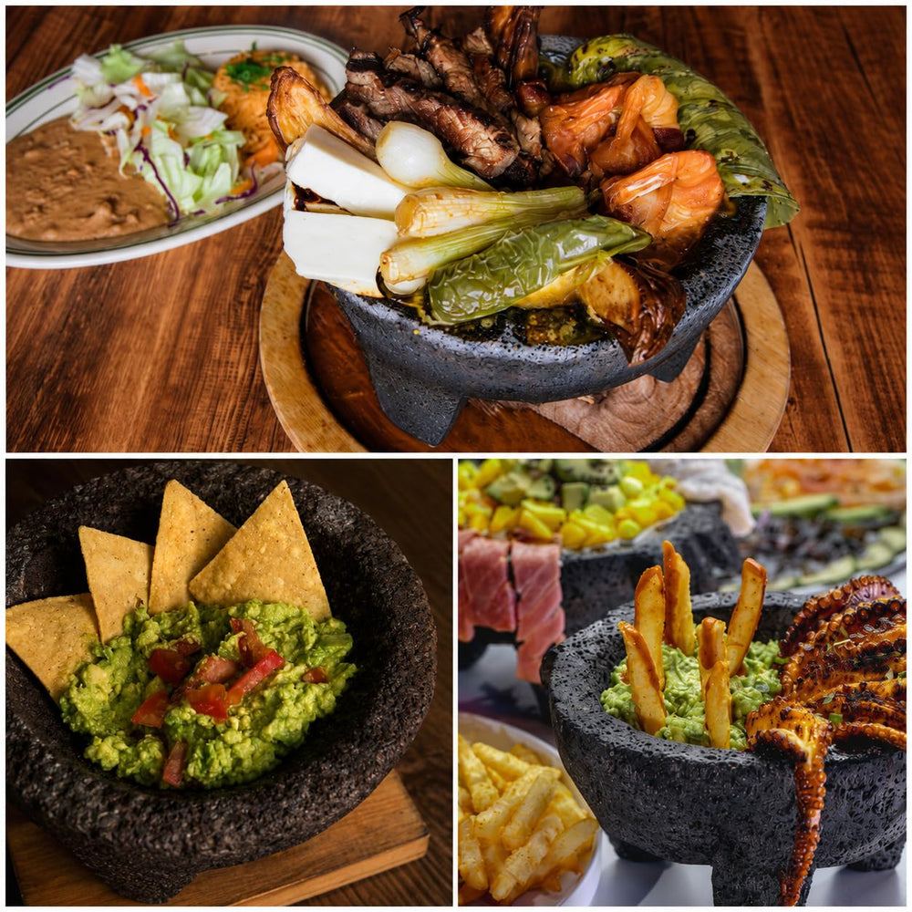 Cuitáxi molcajete held in hand illustrating true scale and weight benefit