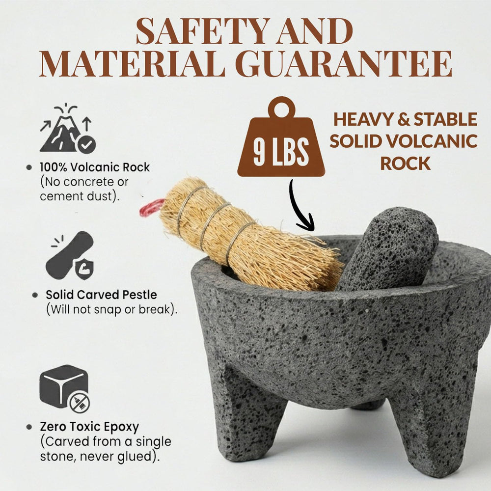 Cuitáxi molcajete side profile showing solid base for stable grinding