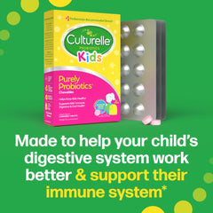 Child holding Culturelle chewable to show easy dosing