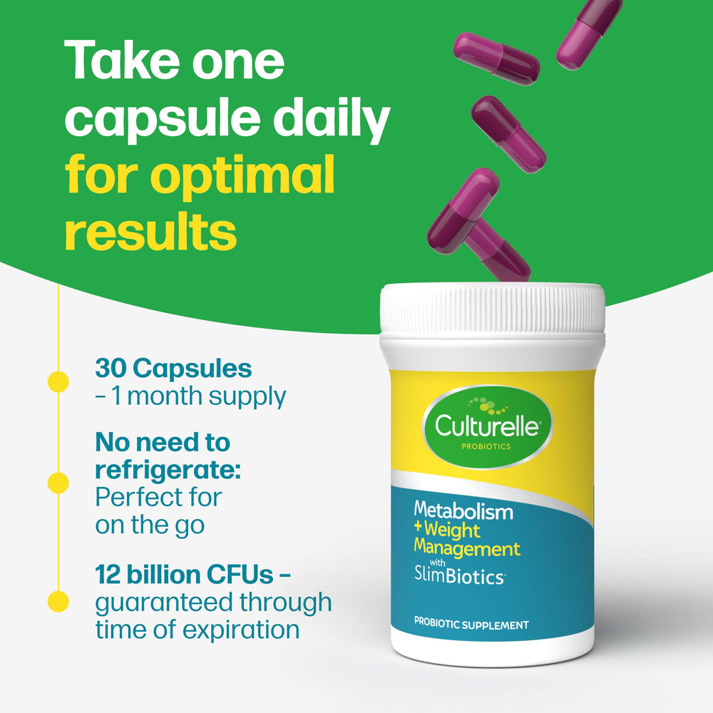 Graphic of Culturelle ingredients showing SlimBiotics strains and science-backed benefit
