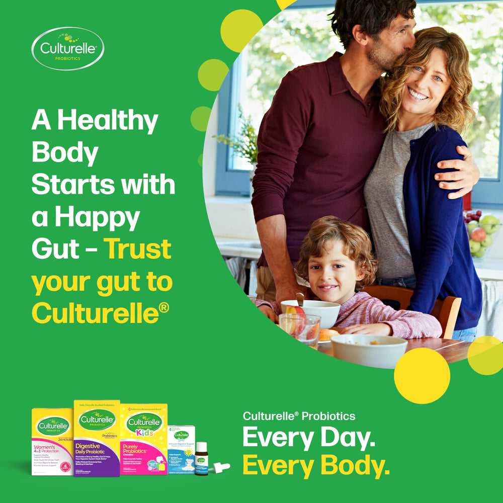 Culturelle capsules alongside vitamins illustrating daily health integration