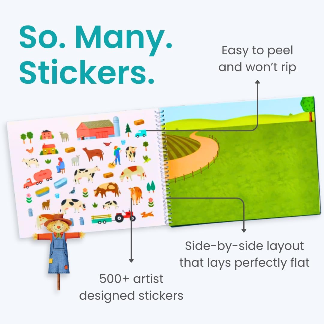 CUPKIN child placing stickers on scene, boosts fine motor skills and storytelling