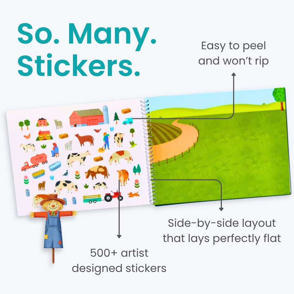 CUPKIN child placing stickers on scene, boosts fine motor skills and storytelling