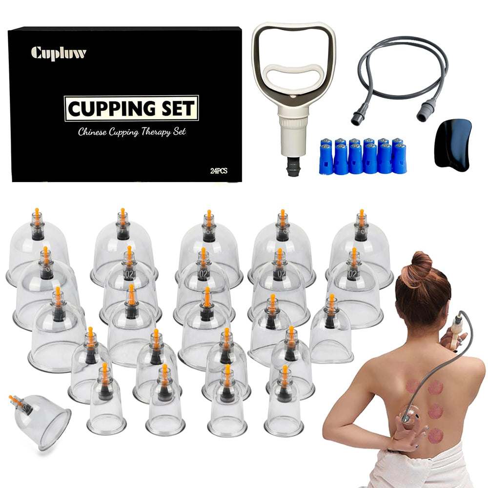 Cupluw front packaging showing full 24-piece kit and accessories for versatile therapy