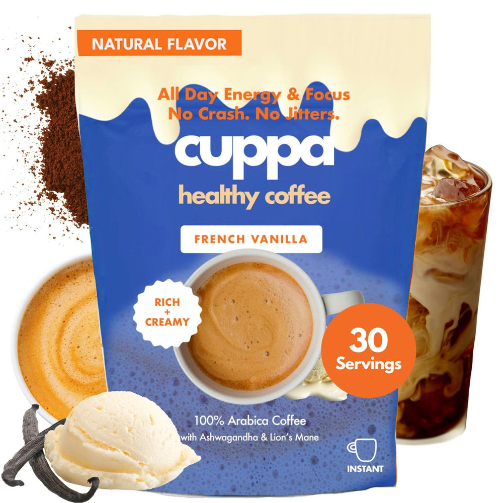 Cuppa Healthy Coffee front packaging showing product benefits and flavor