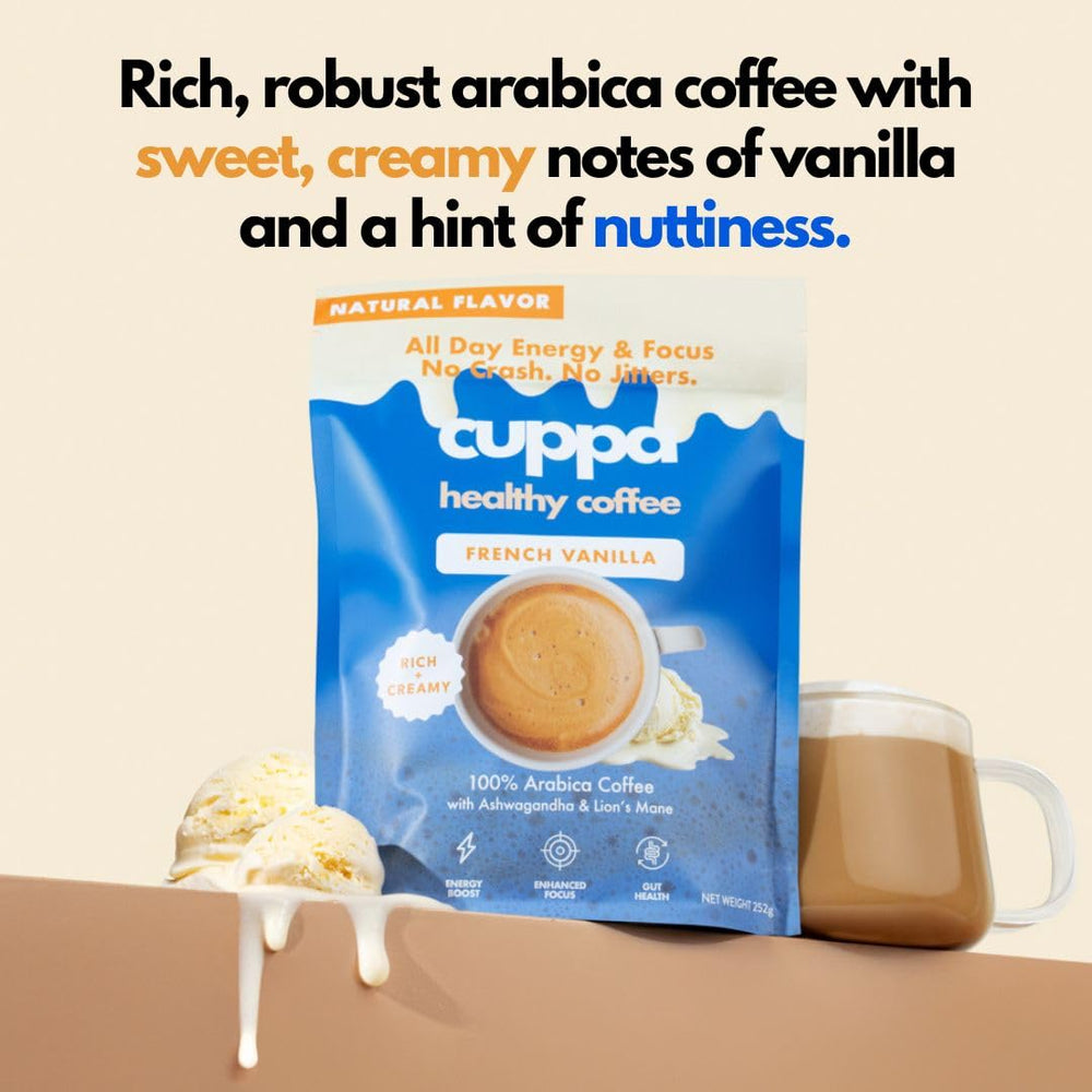 Cuppa Healthy Coffee cup on a breakfast table conveying balanced energy