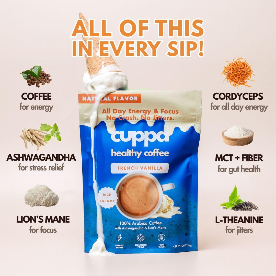 Cuppa Healthy Coffee powder close-up displaying creamy texture and mixability