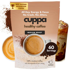 Cuppa Healthy Coffee front packaging showing product and servings benefit
