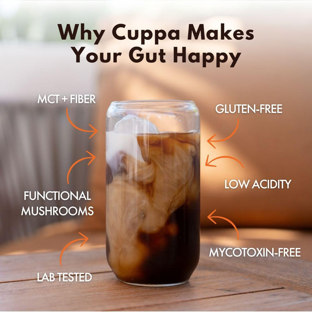 Cuppa Healthy Coffee poured over ice representing refreshing iced coffee benefit