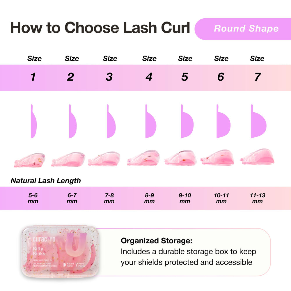 CURACORO natural lashes adhered to rod showing controlled lift and shape