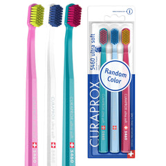 Curaprox CS 5460 front packaging showing three toothbrushes and Swiss branding for reliable choice