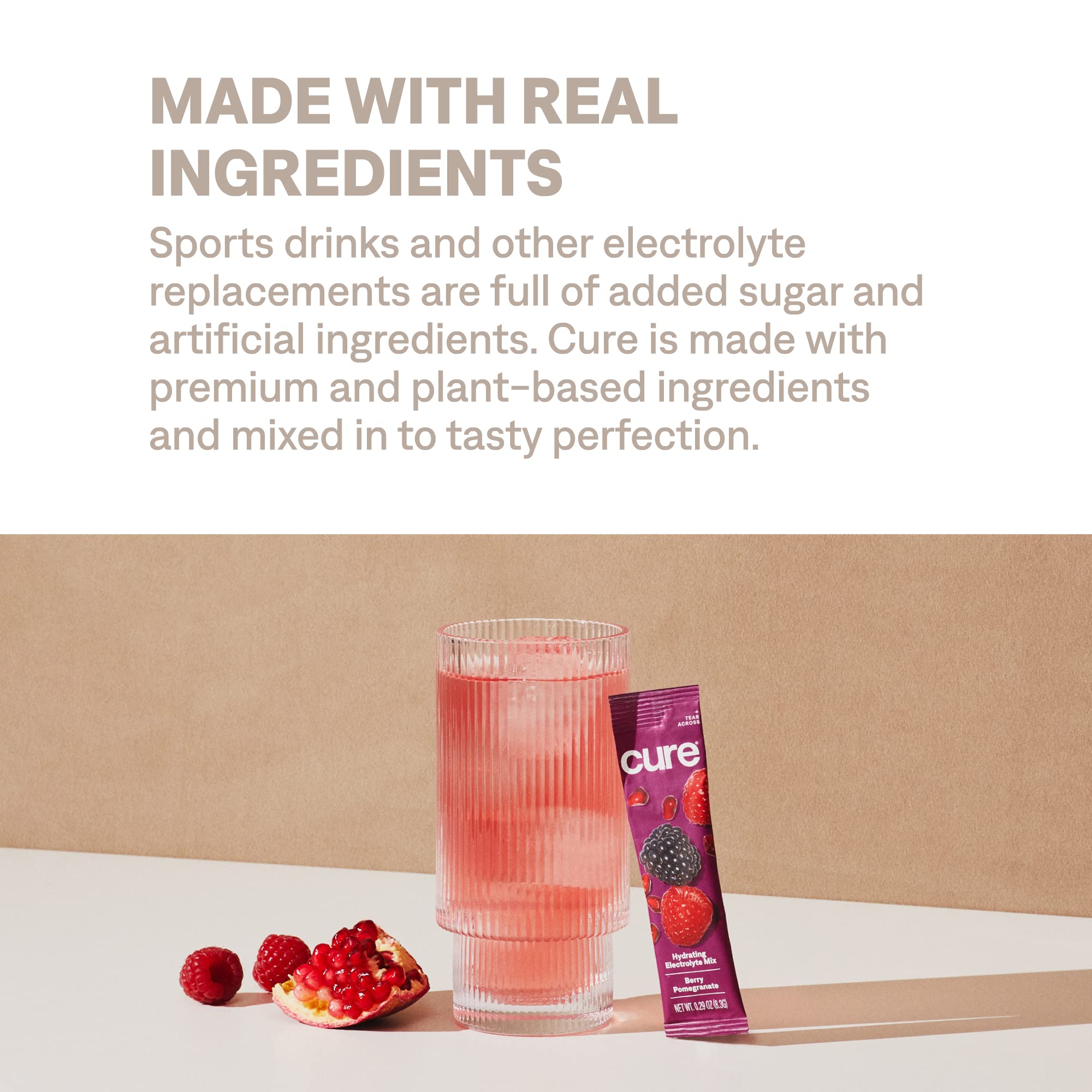 Cure Hydration label and certifications showing Non-GMO and gluten-free benefits