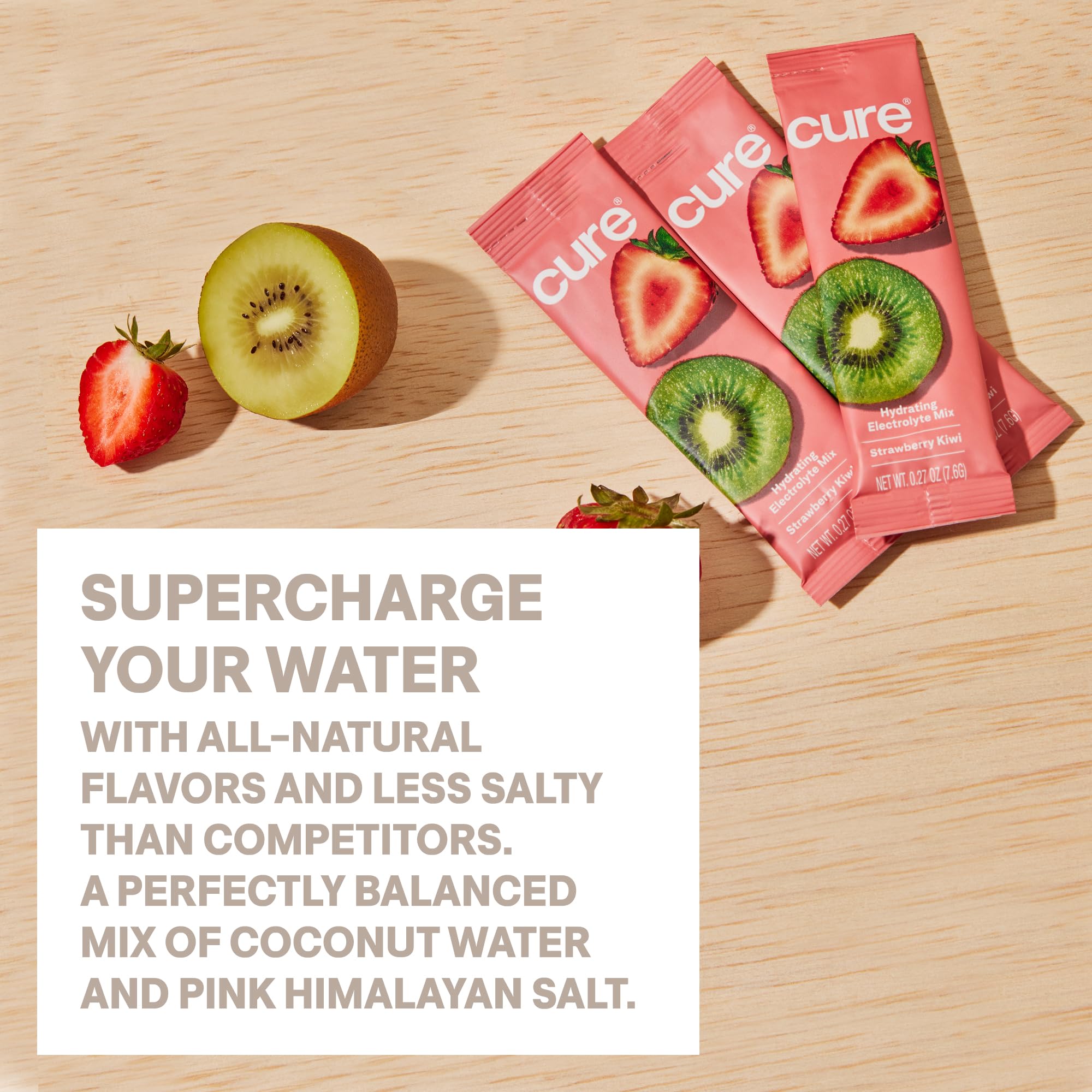 Cure Hydration ingredients label close-up showing no added sugar benefit