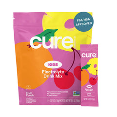 Cure Hydration front packaging showing 14 packets and kid-friendly design