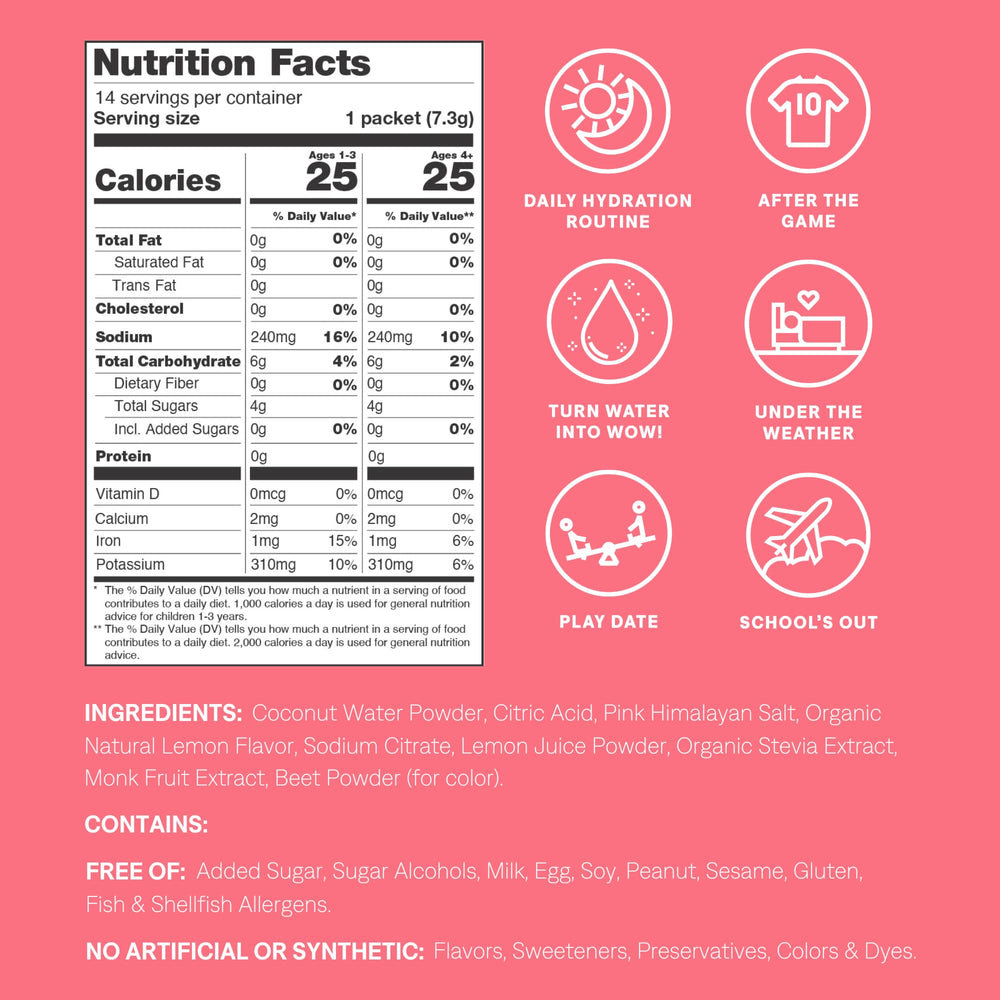 Cure Hydration single packet close-up displaying ingredients list and ease