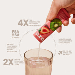 Cure Hydration mixed Tropical Punch in a glass ready to drink for fast hydration