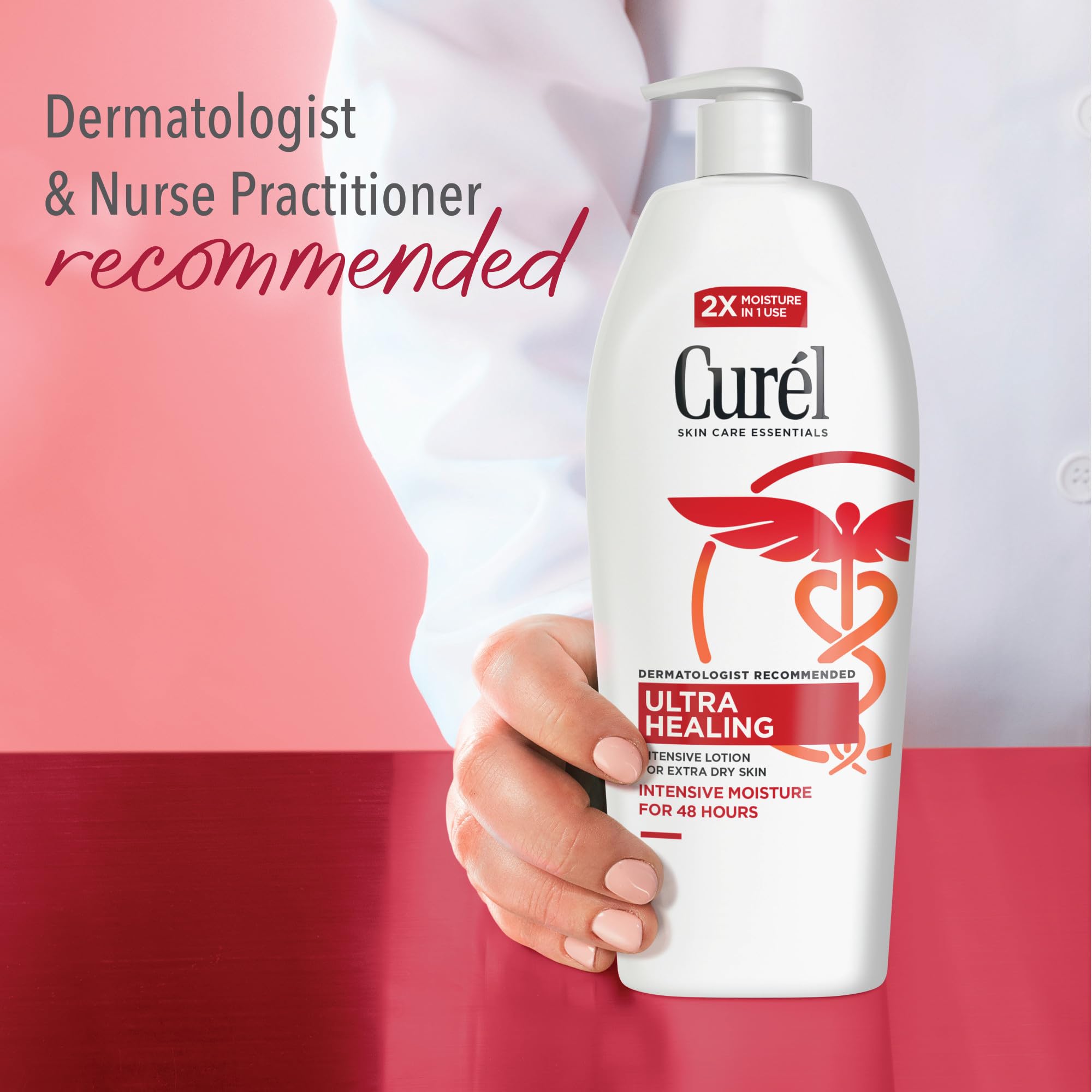 Three Curel 13 fl oz bottles stacked to show value pack convenience