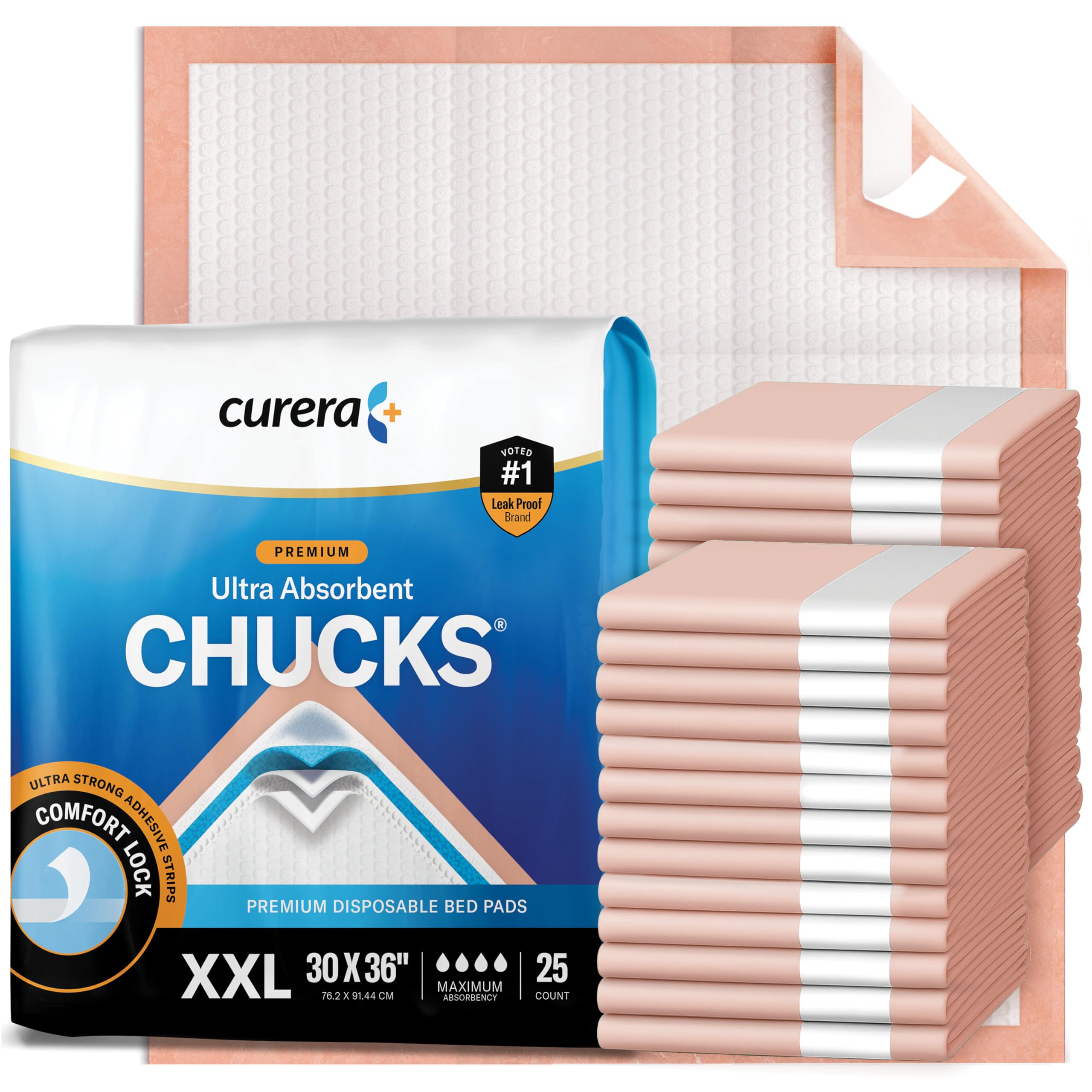 Curera Chucks front packaging showing 25-pack and XXL size benefit