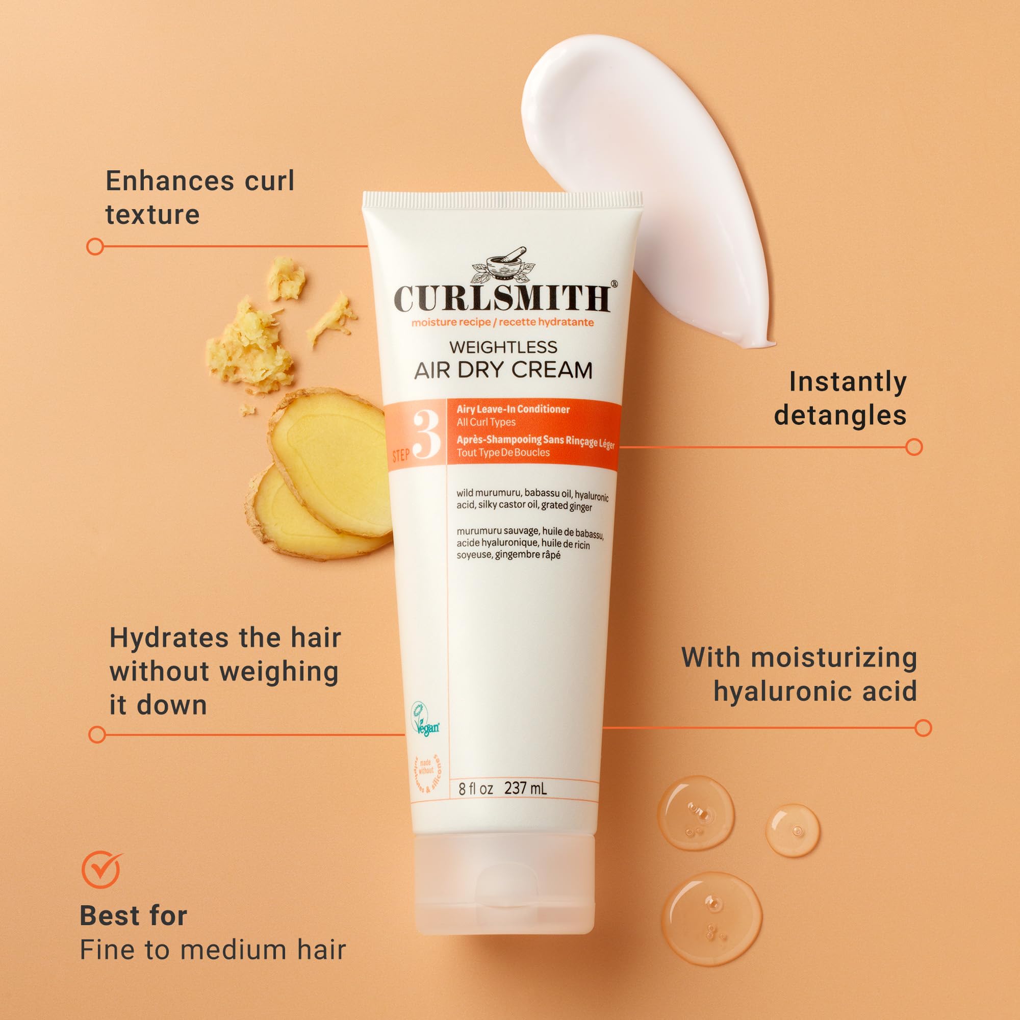 CURLSMITH cream texture close-up demonstrating silky, non-greasy slip