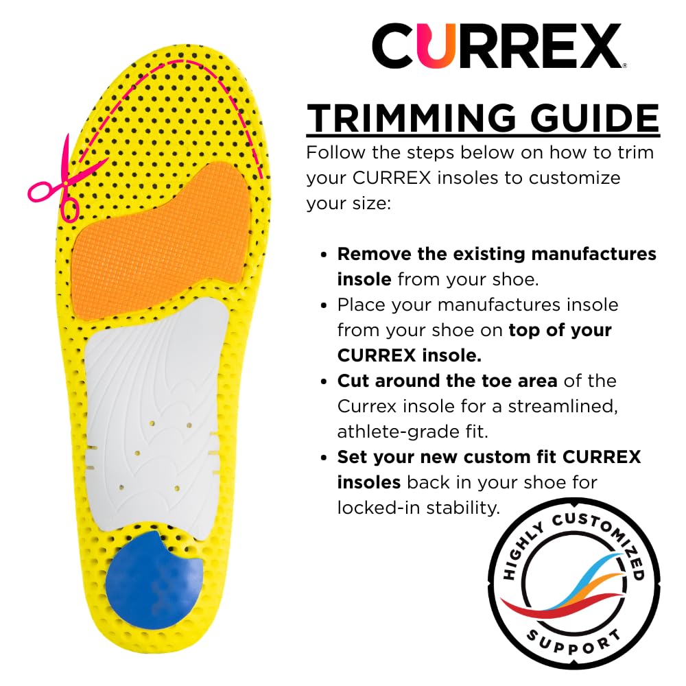 CURREX insole beside ruler for size reference and trim-to-fit guidance