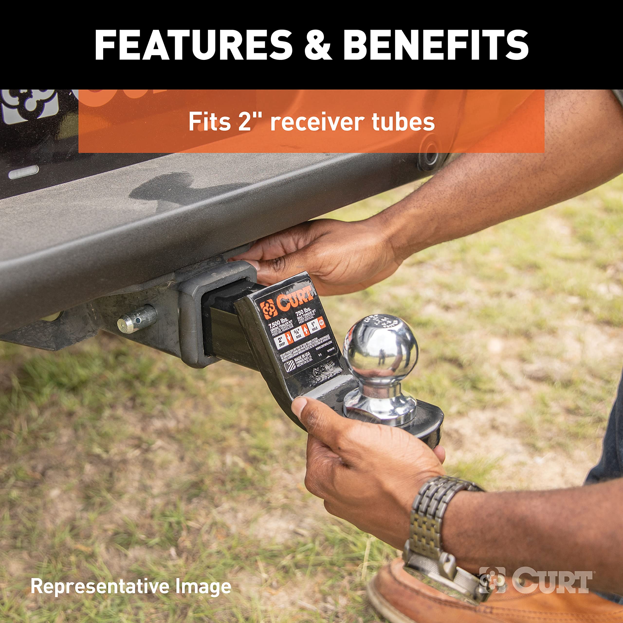 CURT ball mount installed on vehicle hitch, quick ready-to-tow convenience