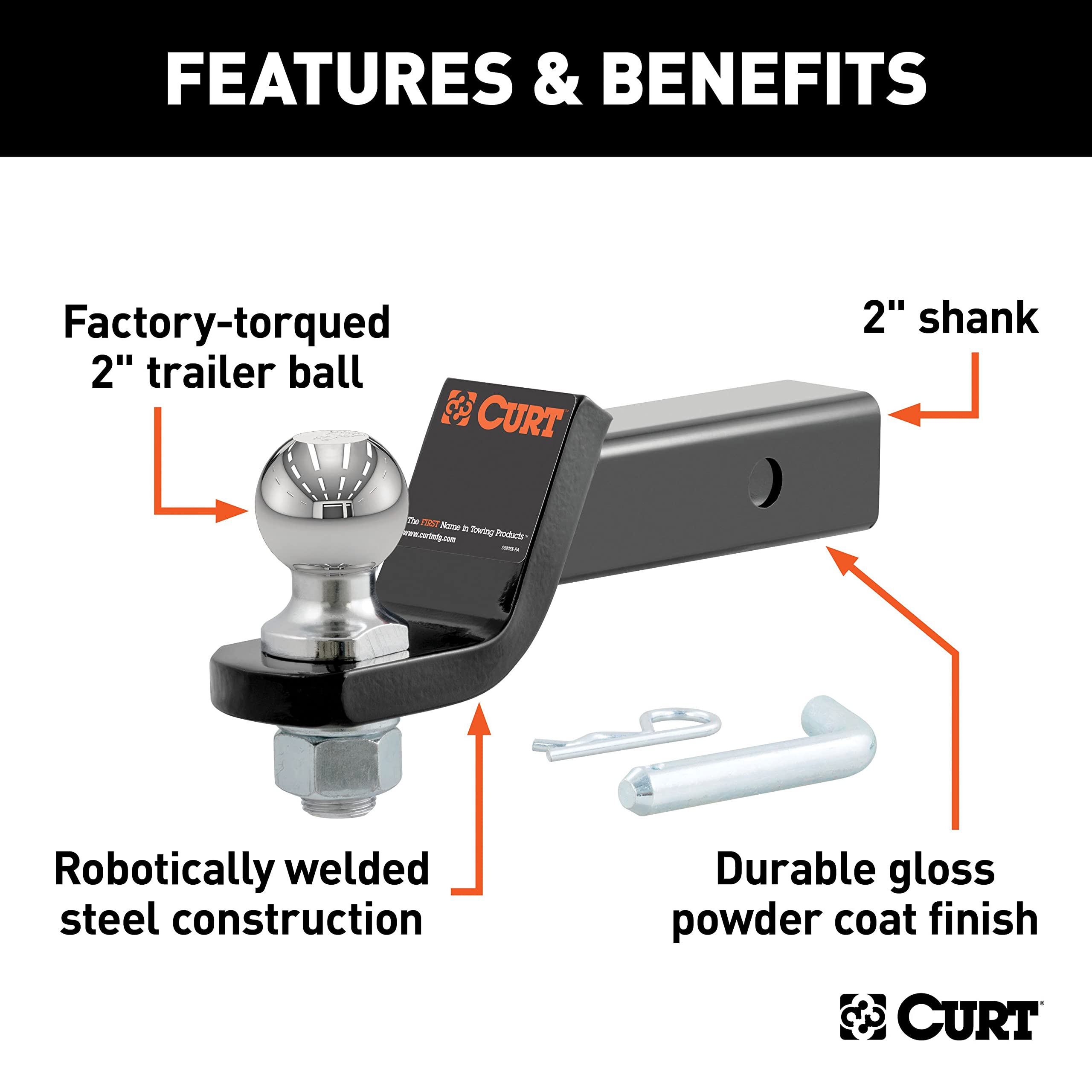 CURT shank detail with 2x2 inch receiver fit, secure easy installation