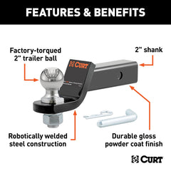 CURT shank detail with 2x2 inch receiver fit, secure easy installation
